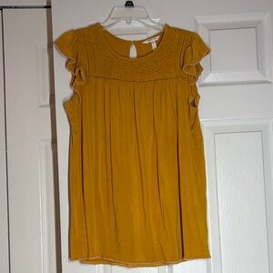 Women's Mustard Ruffle Sleeve Top